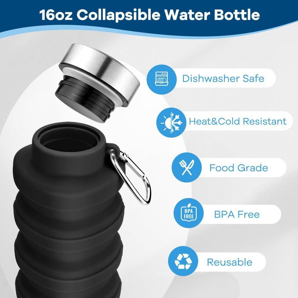 17oz Collapsible Water Bottle Silicone Leakproof Foldable Water Bottle Eco-Friendly Lightweight Sport Water Bottle Hiking