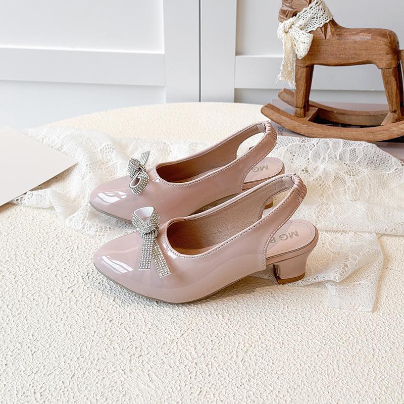 2025 Girls' Spring/Summer Butterfly Rhinestone High Heel Sandals in Mirror Patent Leather