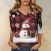 Women's T Shirt CHristmas Print 3/4 Sleeve Daily Weekend Fashion Basic V- Neck Regular Top