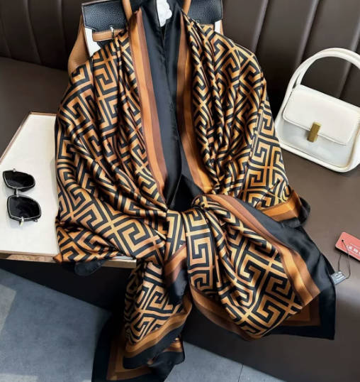 

180 Cm Silk Printed Scarf, With Neck And Sun Hat Band . Versatile And Stylish Shawl For Sun. one size белый