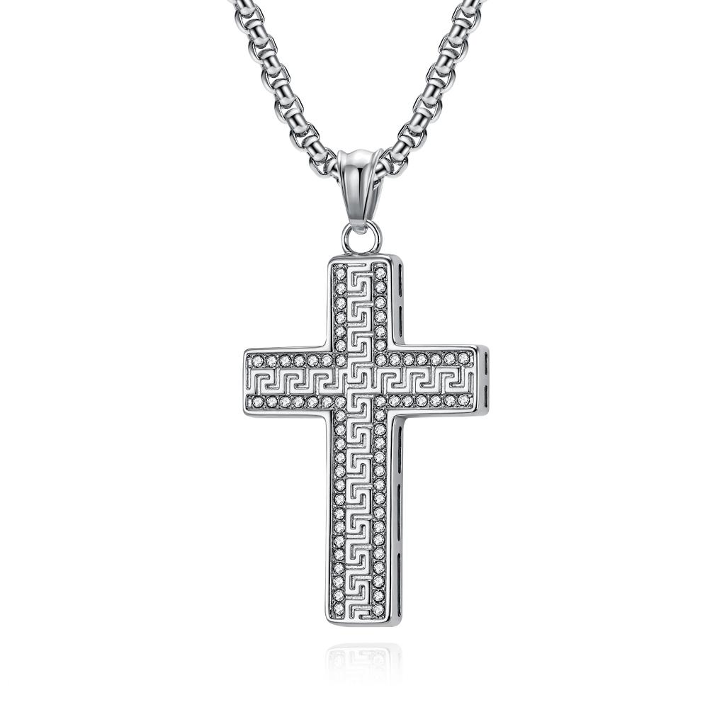 Men s Great Wall Patterned Stainless Steel Cross Pendant Necklace Fashion Jewelry for Gifts fashion
