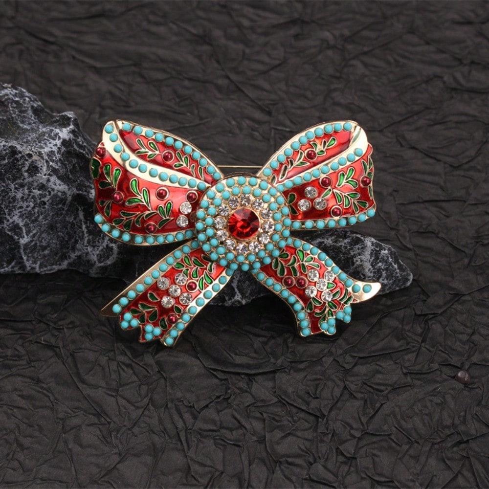 Retro Pearl Bow Brooch for Women, Elegant Enamel Rhinestone Pin for Coat Dress Decoration, Vintage Style Jewelry Gift for Her
