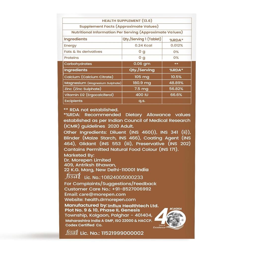 Dr.. Morepen Calciu+ Avansat 120 Tablete Vegetale X Pachet de 2 cu Vitamina D2, Magneziu & Zinc pentru Oase Puternice