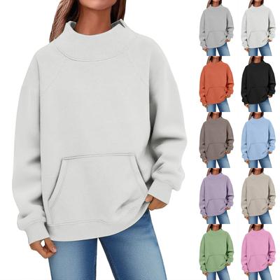 Damenmode Übergroßer Fleecefutter Langarm Rollkragen Pullover Einfarbiges Sweatshirt