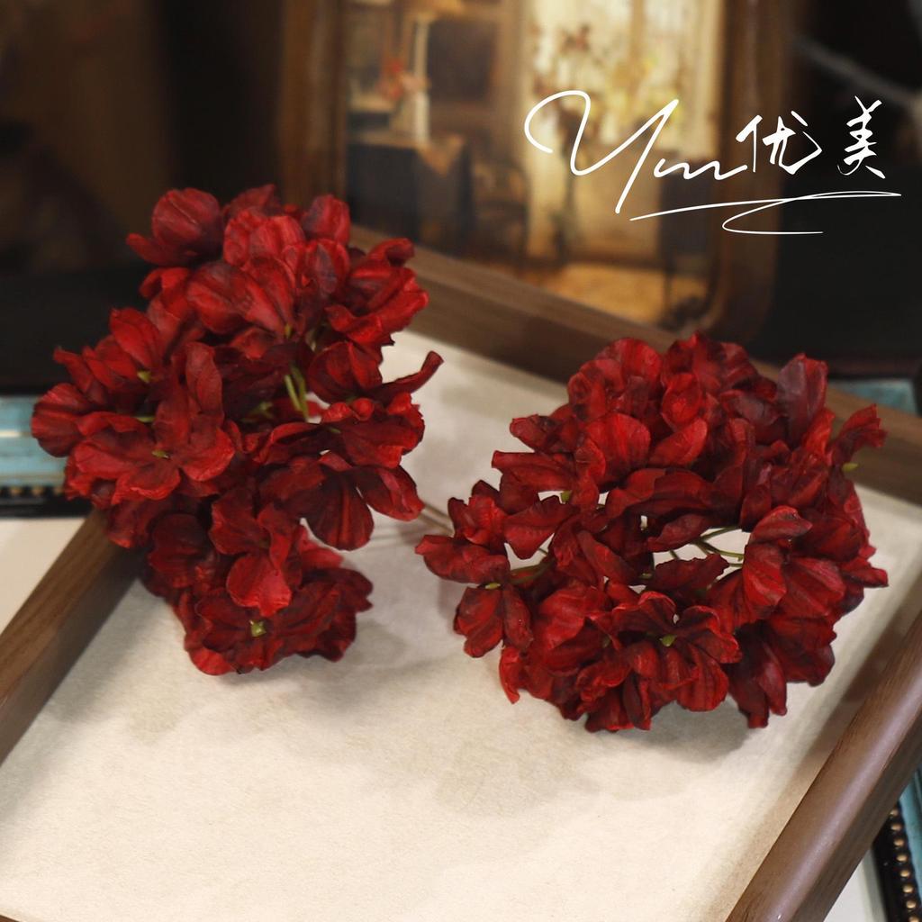 Retro Wine Red Fabric Flower Bridal Hairpin - Classical Chinese Style Headpiece