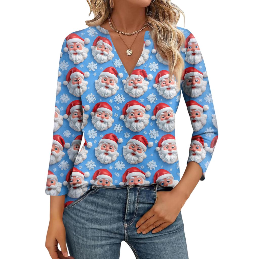 Women's Casual Fashionable Sexy Comfortable V-Neck Christmas Three-Quarter Sleeve Top