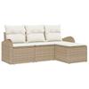 4 Piece Sofa Set with Cushions Beige and White Poly Rattan