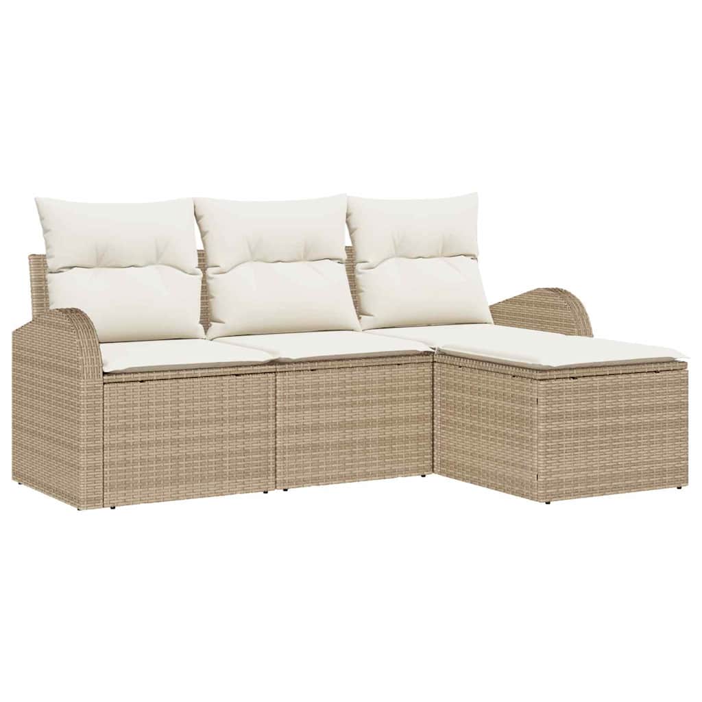 4 Piece Sofa Set with Cushions Beige and White Poly Rattan