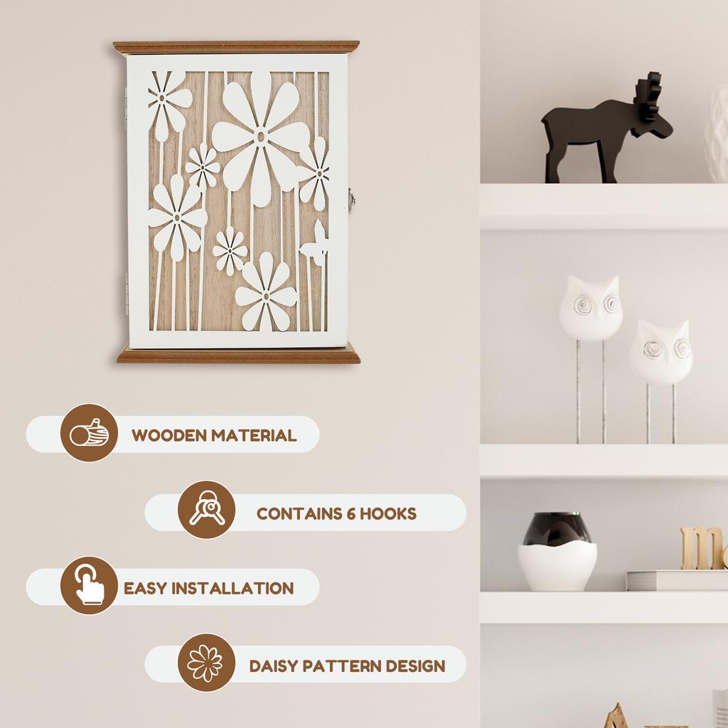 Wooden Key Holder Wall Mount with 6 Key Hooks Key Hanger Key Box Key Organizer for Entryway Hallway Office Home Decor Home