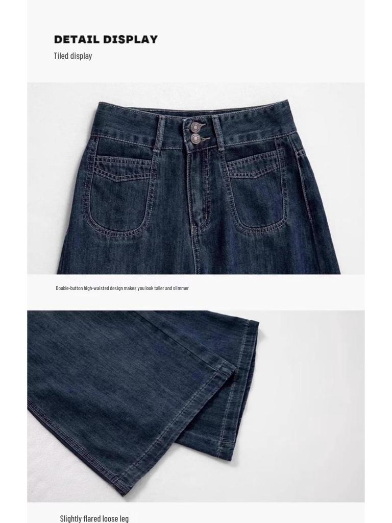 Plus Size Women's Retro Fleece-Lined Jeans: Loose High-Waisted Slimming Straight-Wide Leg Pants for Autumn/Winter 2024