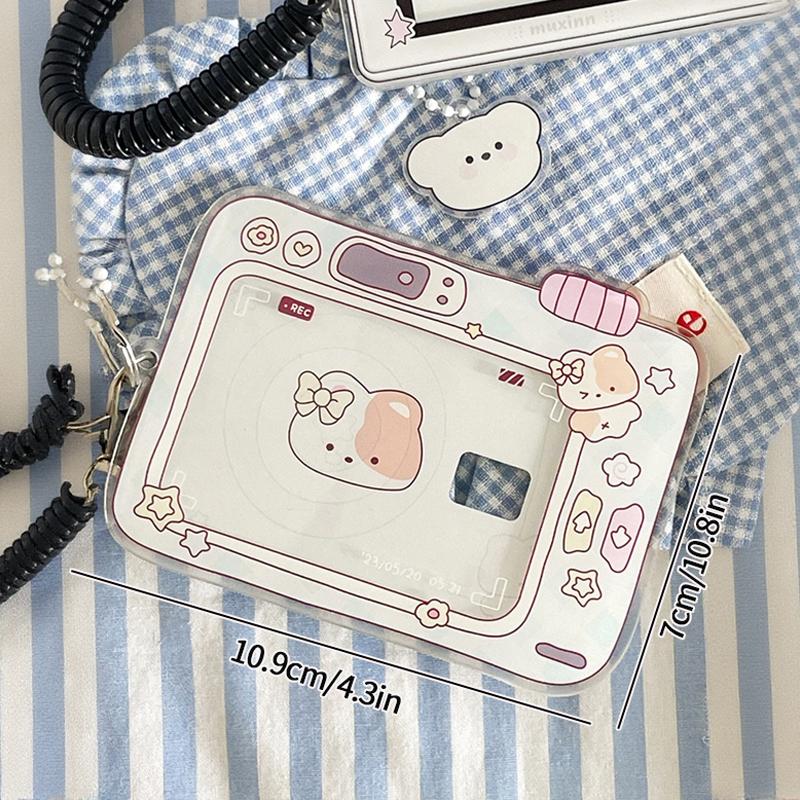 3 Inch Acrylic Camera Shape Kpop Photocard Holder with Keychain Idol Photo Card Display Case Bag Pendant School Stationery