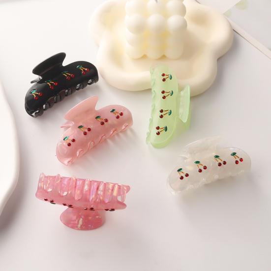 Hair Claw Rhinestones Inlaid Cherry Decoration Back Head Shower Clip Medium Size Shark Hair Claw Versatile Hair Accessory