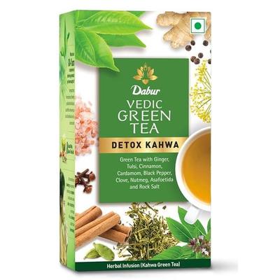 Dabur Vedic Detox Kahwa Yeşil Çay - 25 Çay Poşeti | 8 Gerçek Ayurvedik Bitki ve Kaya Tuzu Karışımı | İdeal Yemek Sonrası İçeceği, 62,5 Gram