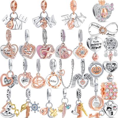 New Rose Gold Love Heart Home Mom Lucky Pendant S925 Sterling Silver DIY Beads Fit Original Charms Bracelet Women Jewelry