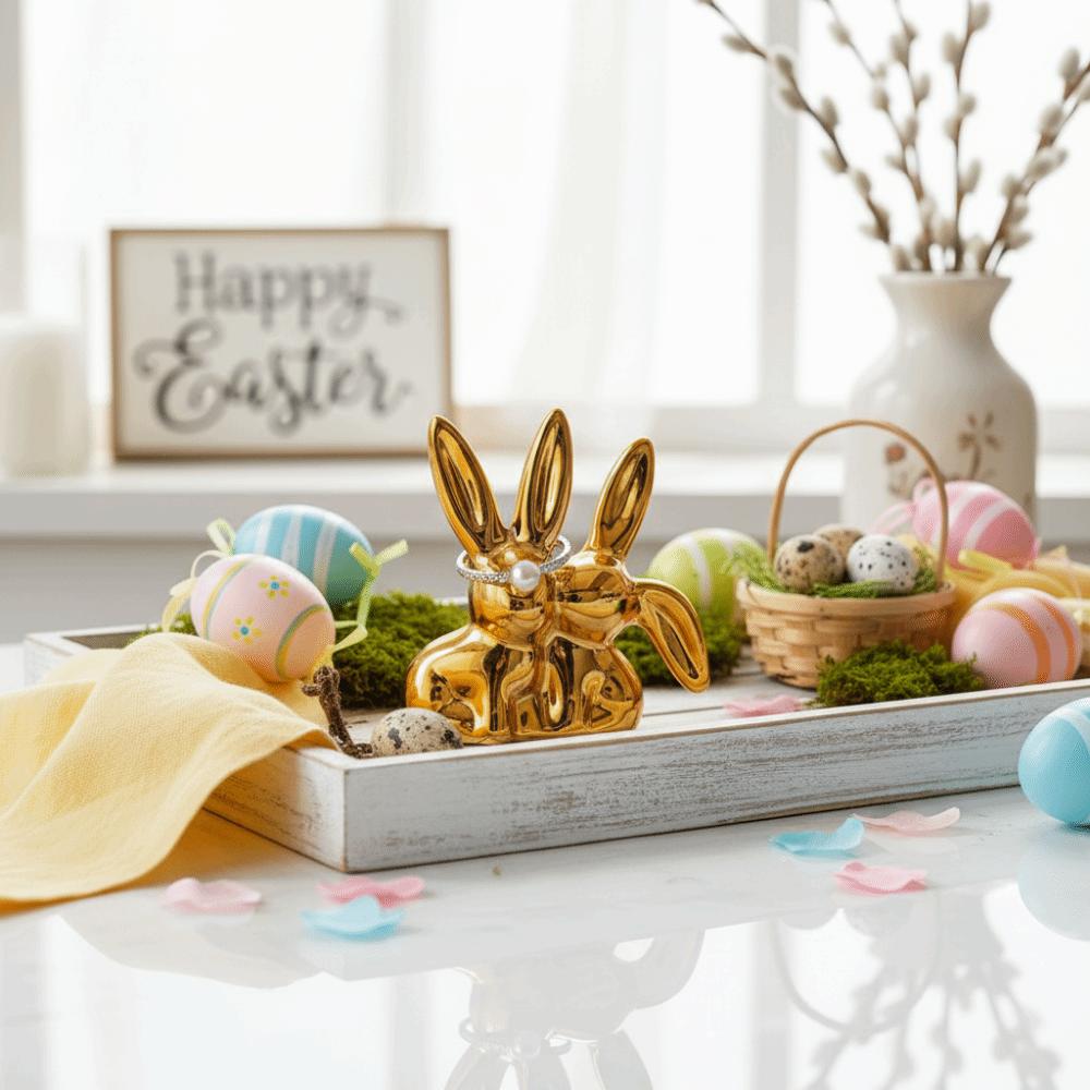 Handgefertigter Keramik-Kaninchen-Ringehalter Einzigartiges ästhetisches Osterhasen-Ornament Heimdekoration
