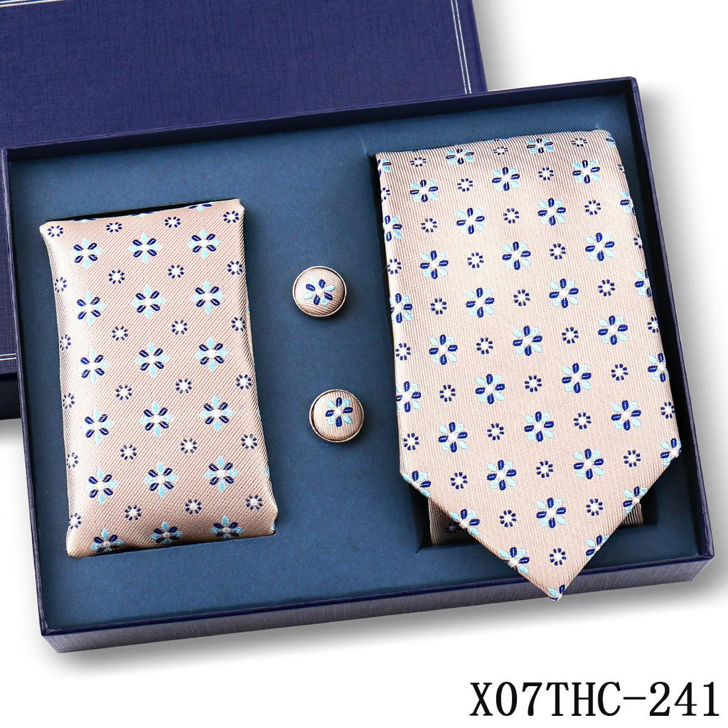 Tie Square Cufflinks 3-Piece Suit Retro Striped Hand Tie High-End Gift Box Set