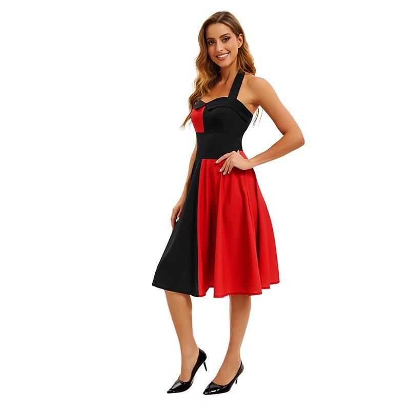 New Halloween paly black and red clown contrasting color print suspender dress stage performance suit