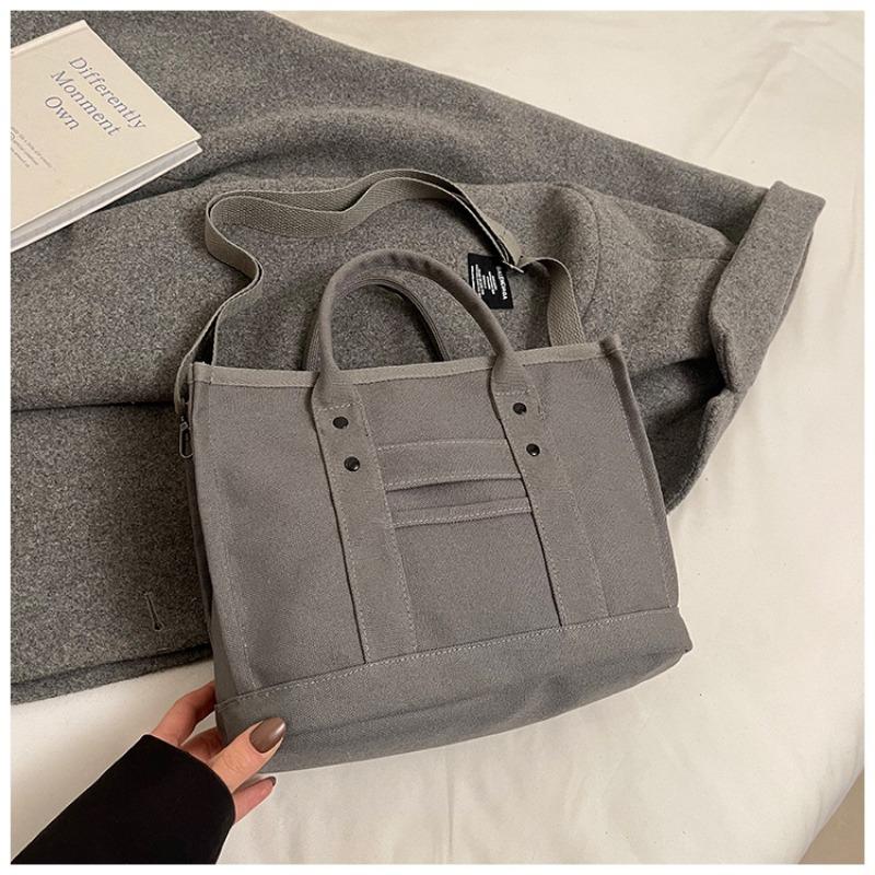 Large capacity solid color versatile casual canvas shoulder bag handbag college student class fashion commuter tote bag women