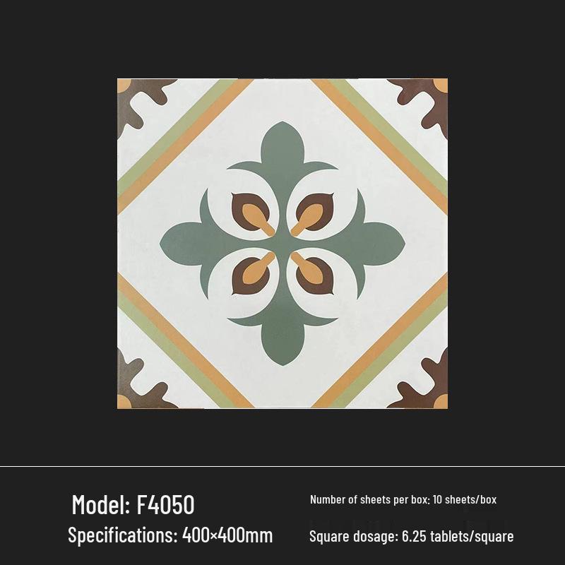 400x400 Zelená francouzská retro dlaždice s malým květinovým vzorem pro kuchyň, koupelnu, balkon a podlahu