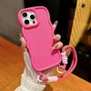 Shockproof Protective Cover For iPhone 16 Pro Max 15 14 13 Wave Edge Frame Candy Color with Wrist Strap Silicone Soft Phone Case