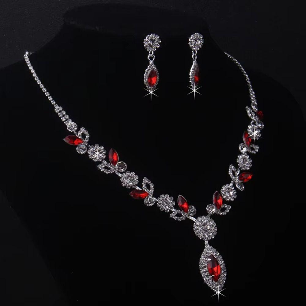 Rhombus Necklace Earrings Three-piece Set Fringed Luxury Rhinestone Jewelry Wedding