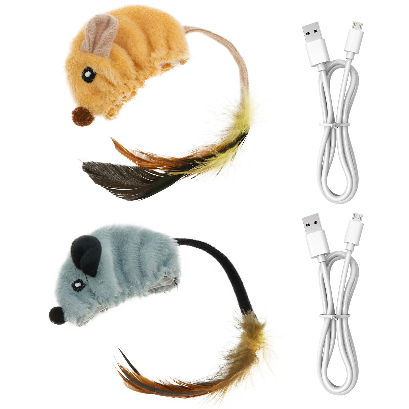 

2Pcs Interactive Cat Toys with Feather Tail USB Rechargeable Moving Cat Toy with LED Light Cute Moving Kitten Toys Electric Toys