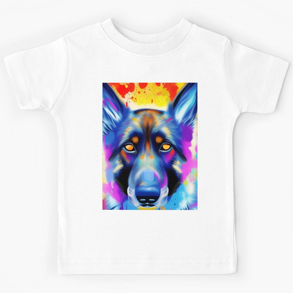 German Shepherd Splash Art Portrait Kids T-Shirt 140