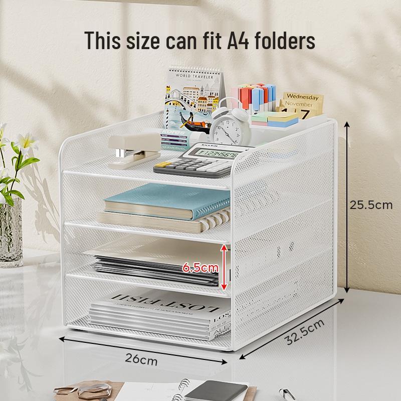 Multi-Layer A4 Desktop File Organizer and Bookends: Office Document Rack and Storage Box