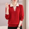 Mom's Autumn Clothes New Knitted Bottoming Shirt Middle-aged and Elderly Women's Clothing Spring and Autumn Lapel Neck Long-sleeved Pullover