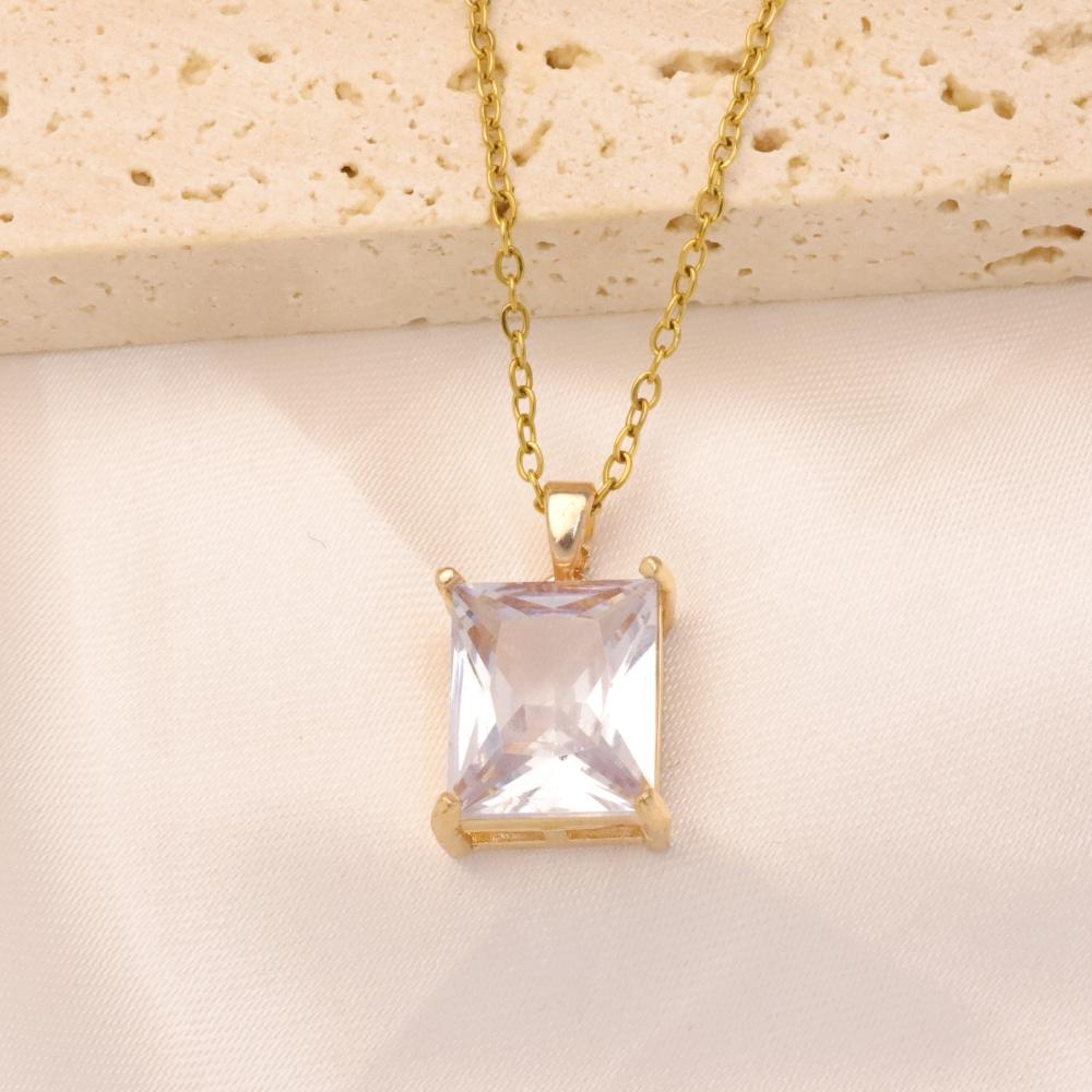 

1 Piece Simple Square Zirconia Pendant Necklaces for Women Golden Stainless Steel Necklace Jewelry Party Accessories золотой