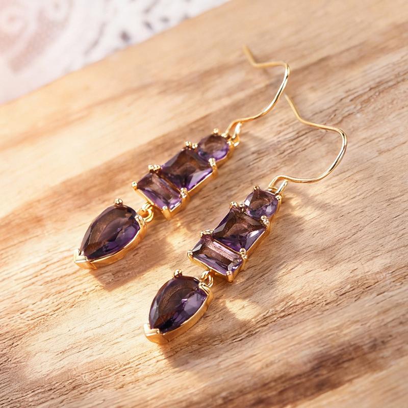 Xiaomi Huitan Gentle Women Gold Color Drop Earrings Fancy Accessories for Wedding Party Fashion Inlaid Bright Purple CZ Chic Jewelry