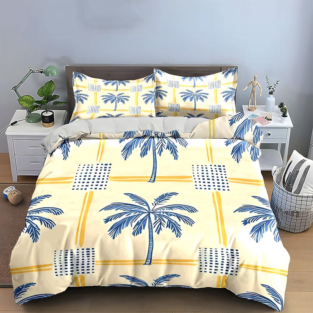 Palm trees and grid. Bedding sets Duvet cover sets Duvet covers Pillowcases(1*Duvet Cover 2*Pillowcases without duvet insert)