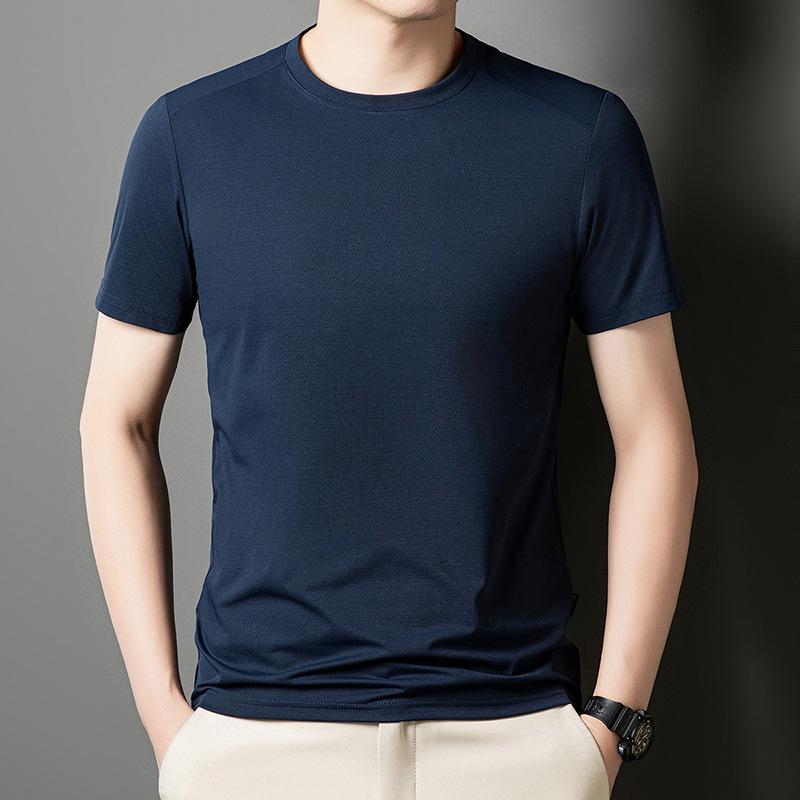 Men'S T-Shirt Polo Shirt, Thin Bottoming Shirt, Solid Color Top, Short-Sleeved Crew Neck T-Shirt.