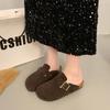 Fashion Women Slippers Mules Fur Shoes Winter Buckle Flat Platform Walking Plush Ladies Slippers Casual Shoes Warm Indoor Slides Women