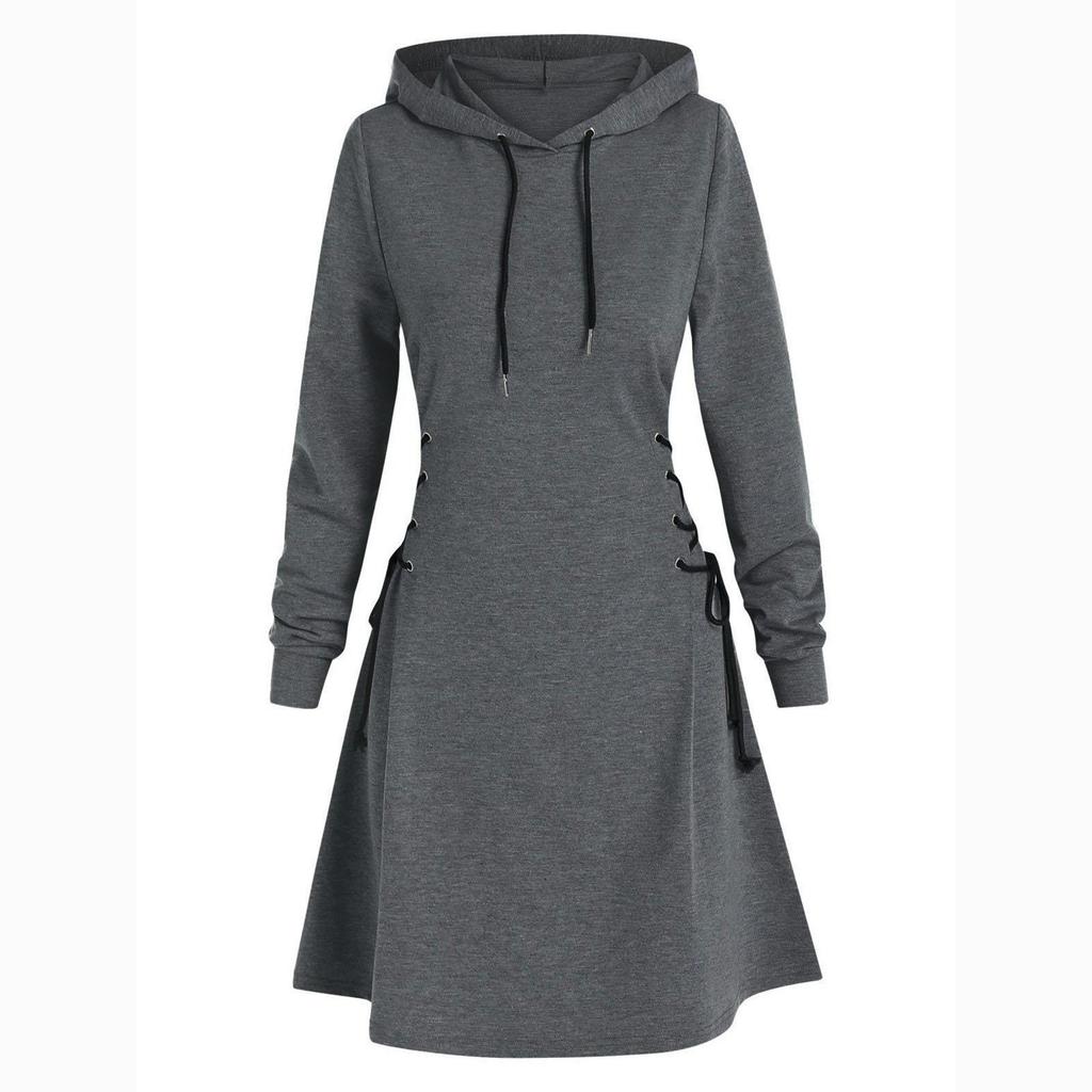 Herbst Damen Schlanke Taille Langes Kapuzen-Sweatshirt