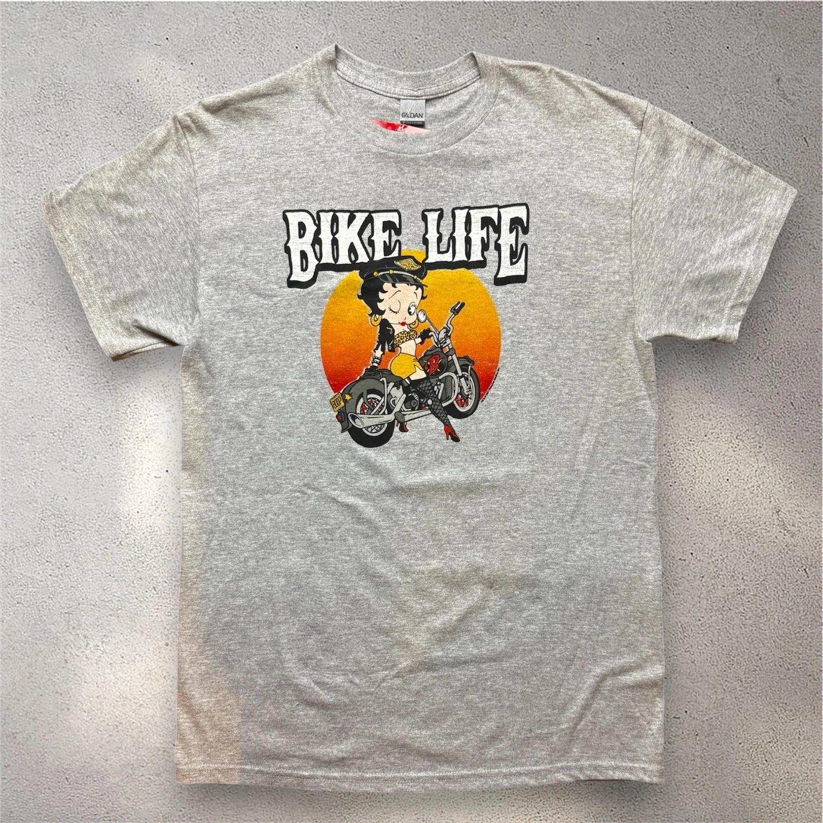 Betty Boop Bike Life Graphic T- Shirt Mens Medium Gray Gildan Heavy Cotton NWT L