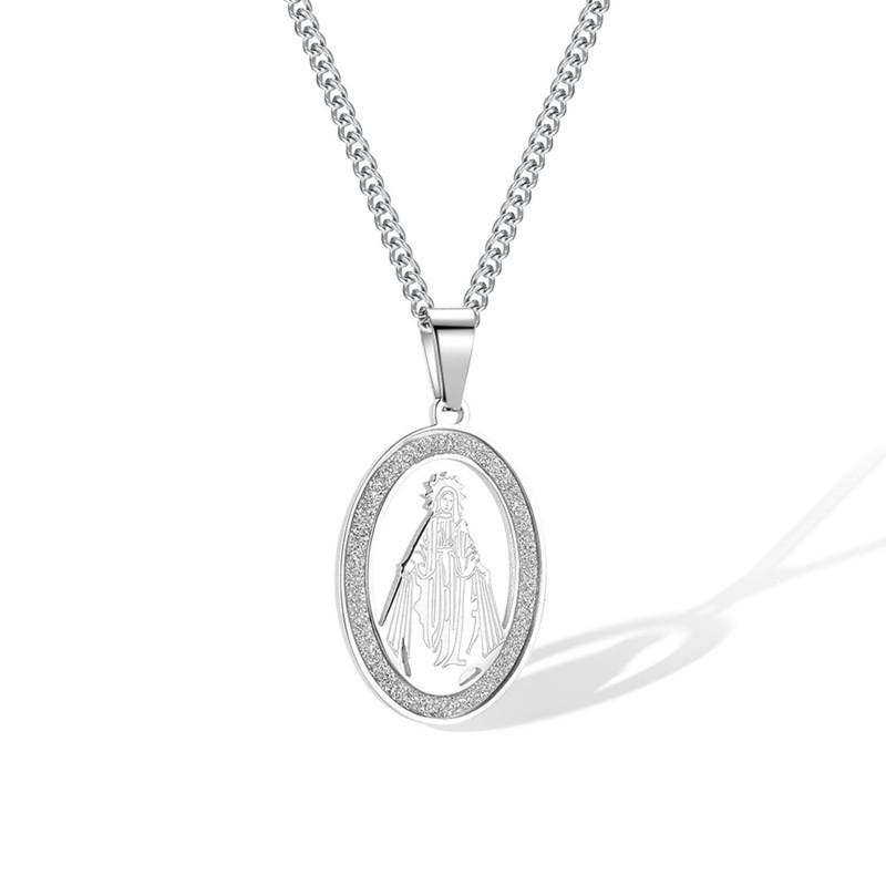 Retro Fashion Stainless Steel Design With Hollowed Out Virgin Mary Unisex Pendant Necklace