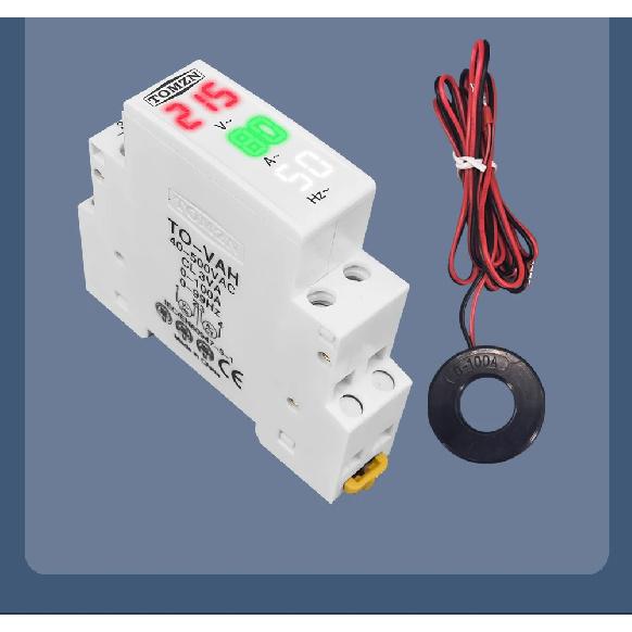 Din Rail 3in1 Single Phase Ampere Voltage Frequency Meter Ac 0-99Hz 100A Voltmeter Indicator LED Digital Display 110V 230V TOMZN
