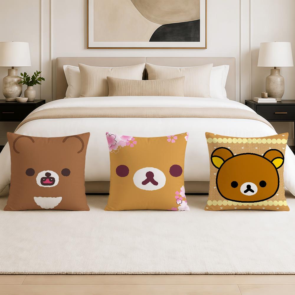 Kawaii Bear Face Funny rRilakkuma Soft Pillowcase for Sofa Home Living Room Office Decor Protective Covers Hogar Pillow Cover