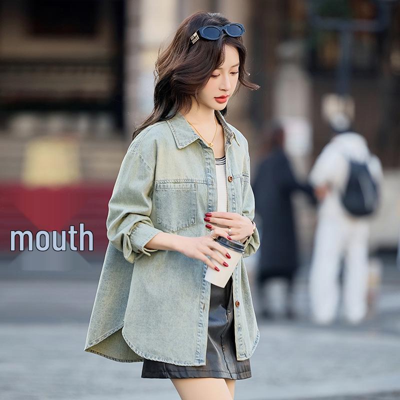 Women's Spring 2025 Loose Fit Denim Jacket - Long Sleeve Casual Korean Style Y2509