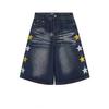 Unisex Retro Star Embroidered Wide-Leg Denim Shorts