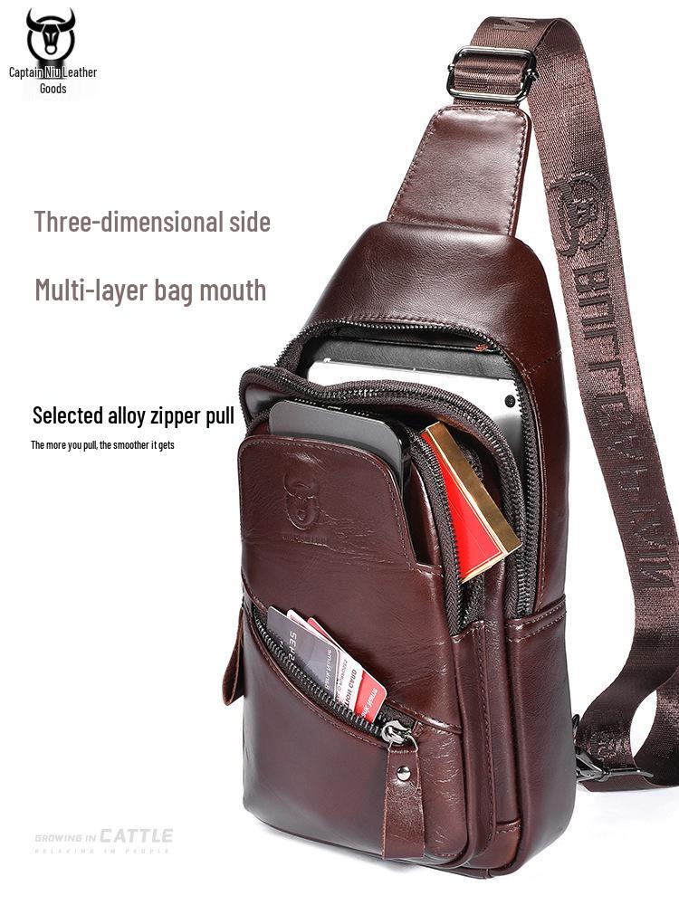Men's Premium Leather Crossbody Chest Bag - Large Capacity for Tablet and Phone