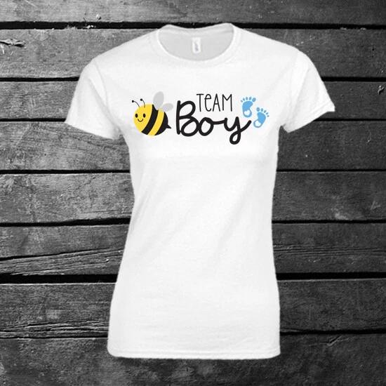 Gender Reveal Team Boy Ladies T-shirt Bee Baby Shower Gift L
