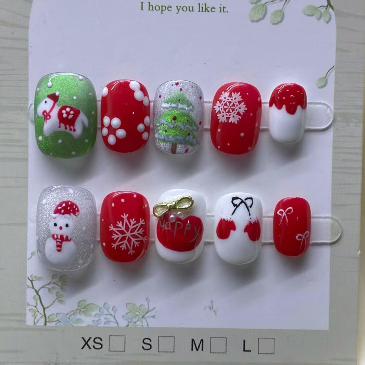 Year of the Horse Spring Festival Cute Snowman Hand-painted Wearable Short Nail Art Stickers Extra Small