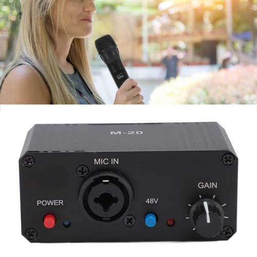 High-Gain Microphone Preamp with 48V Phantom Power, 27dB XLR Output, and 6.5mm Single-Ended Input with 22dB Gain, for Dynamic and Condenser Microphone