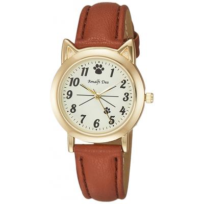 [Arias] Analog Amalfidia Waterproof Leather Strap Cat White Dial WW20026A-161 Women's Brown