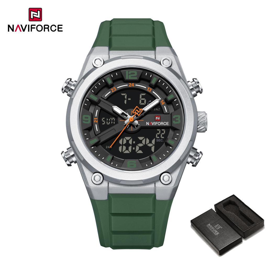 NAVIFORCE Original Men Quartz Watch Calendar Date LCD Display Luminous Pointer Silicone Strap Waterproof 30m Men Casual Fashion Watch NF9265