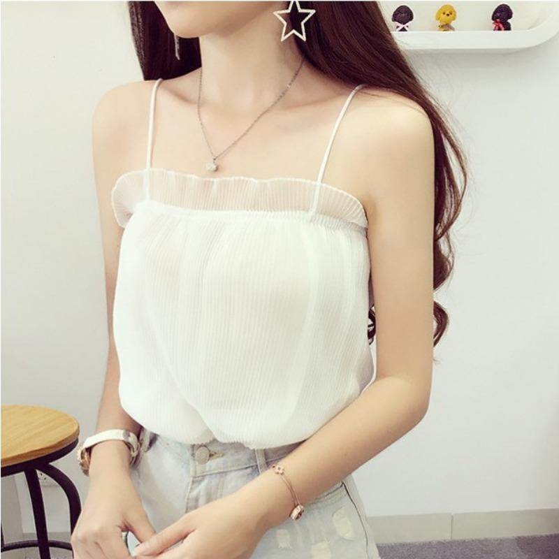 Capo Estivo Retro, Top Versatile Pieghettato Sexy da Vacanza, Canottiera Sottogiacca in Chiffon Fresco da Donna