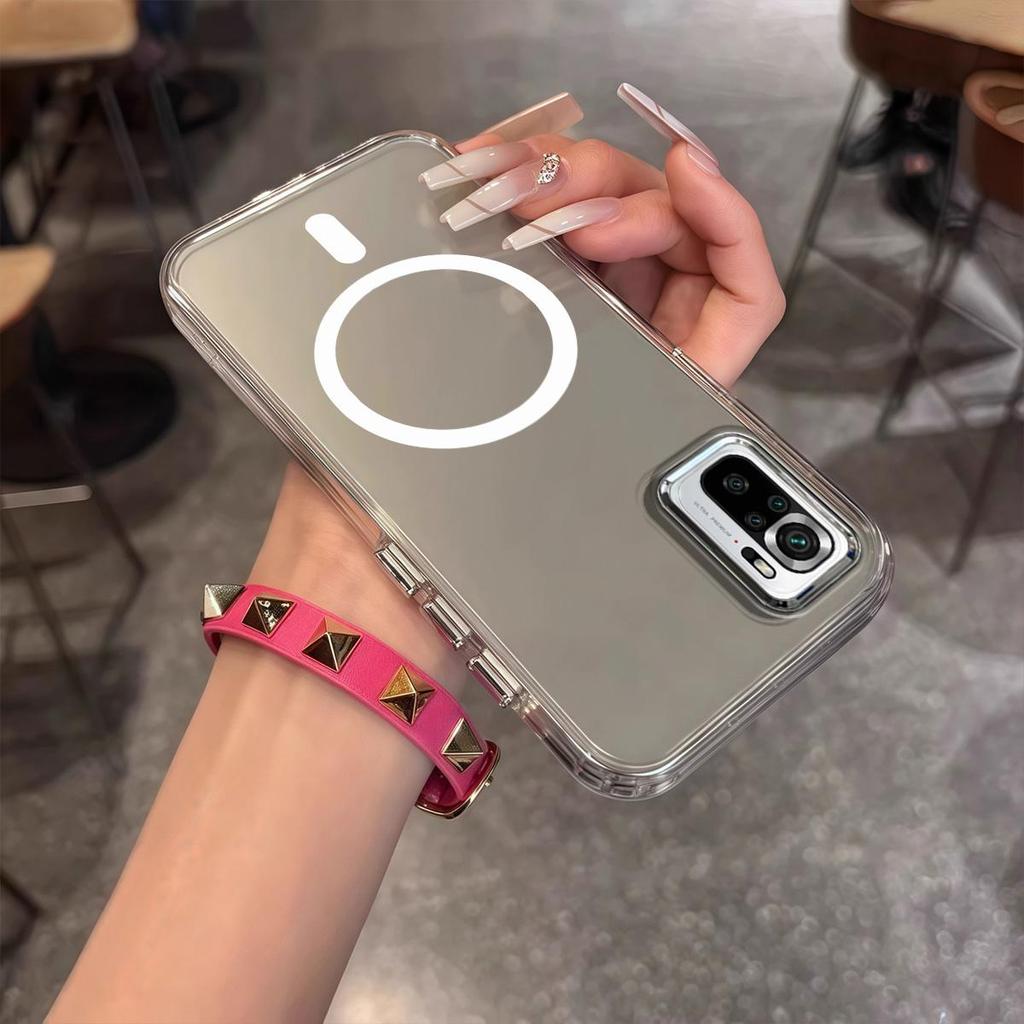 Case for Xiaomi Redmi Note 10S 4G,10 4G,POCO M5s Minimal Semi-Transparent Magnetic Casing Raised Electroplated Lens Bezel Anti-Slip Drop Resistant
