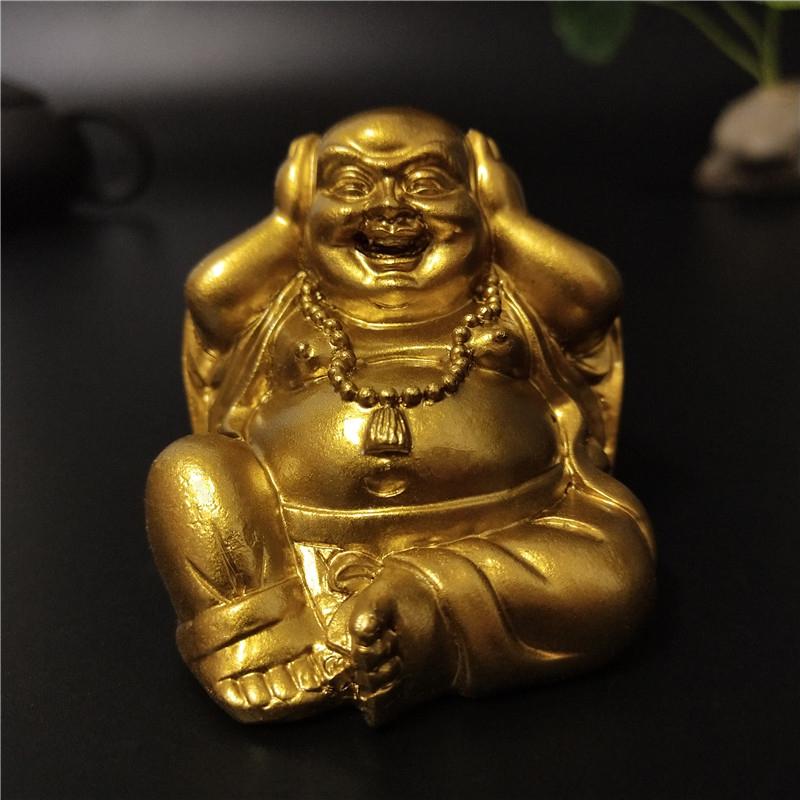 Gold Laughing Buddha Statue Chinese Feng Shui Maitreya Buddha Sculpture Figurines Ornaments For Home Garden Decoration Statues